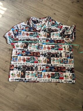 007 Poster-Print Short-Sleeve Button-Up Shirt - White Multi